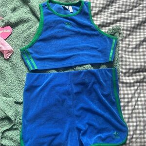 adidas Blue and Green Two-Piece Tank & Shorts Set